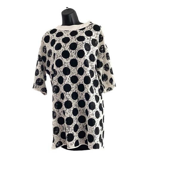 Zara Contrast Fabric Lace Polka Dot Mini Shift Dress NWT Size Small - Picture 3 of 7
